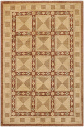handmade Transitional Kafkaz Beige Brown Hand Knotted RECTANGLE 100% WOOL area rug 9 x 12